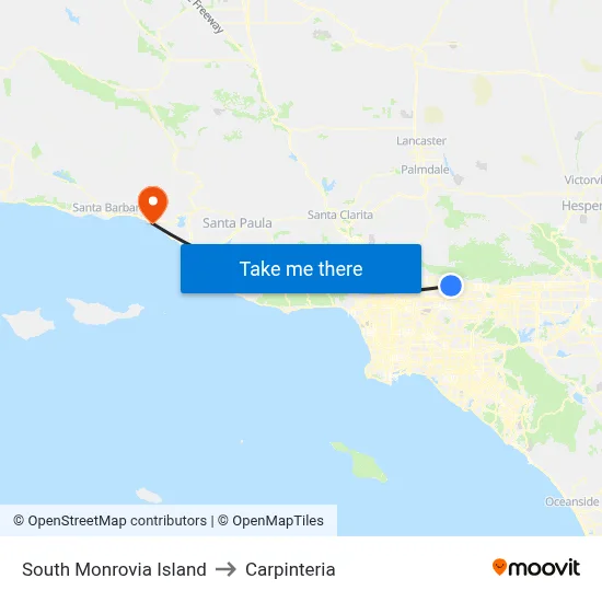 South Monrovia Island to Carpinteria map