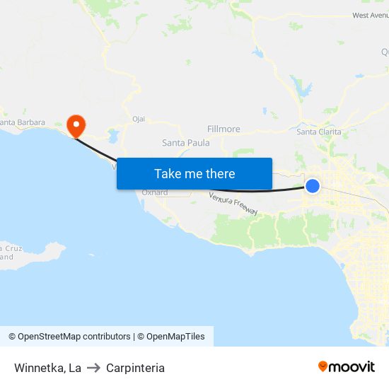 Winnetka, La to Carpinteria map