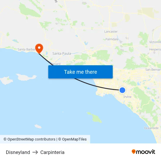 Disneyland to Carpinteria map