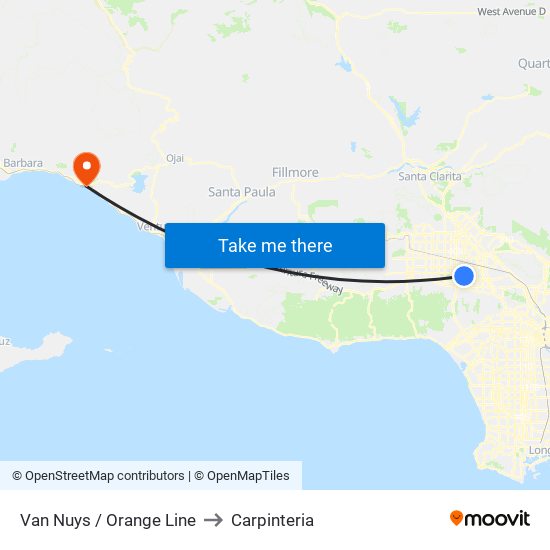 Van Nuys / Orange Line to Carpinteria map