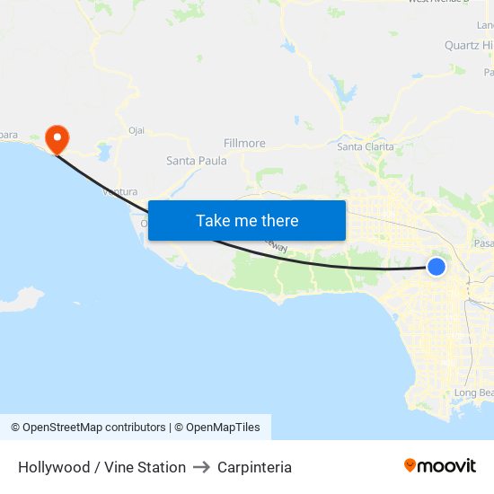 Hollywood / Vine Station to Carpinteria map