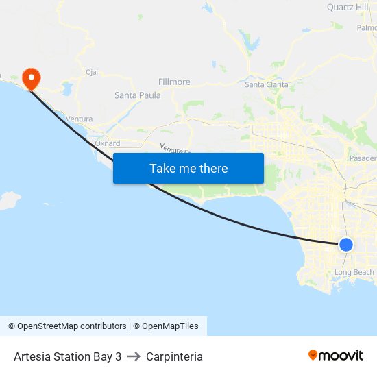 Artesia Station Bay 3 to Carpinteria map