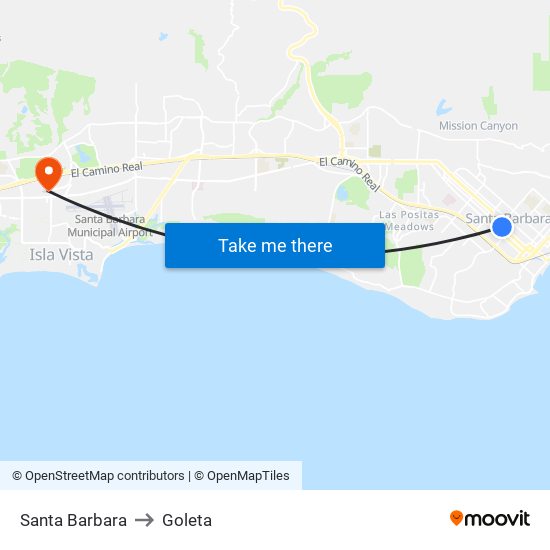 Santa Barbara to Goleta map