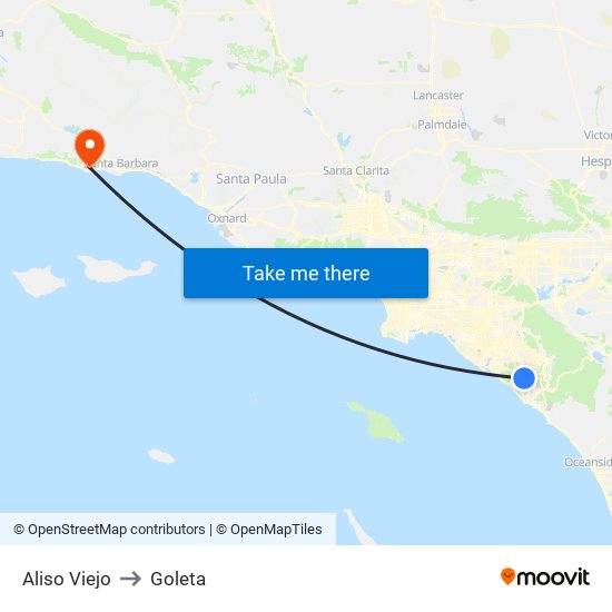 Aliso Viejo to Goleta map