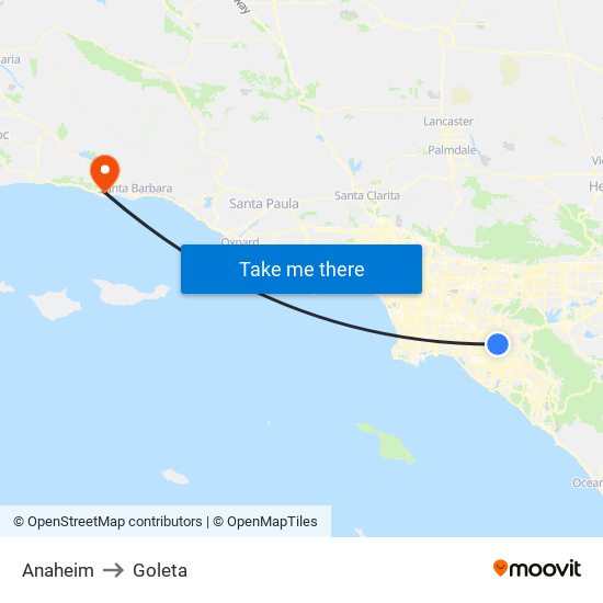 Anaheim to Goleta map