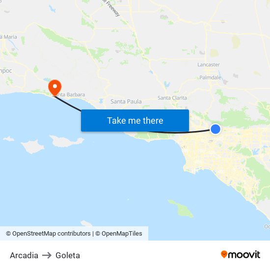 Arcadia to Goleta map