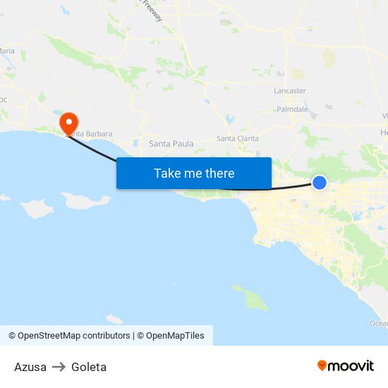 Azusa to Goleta map