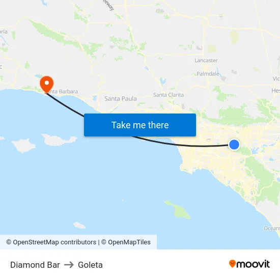 Diamond Bar to Goleta map