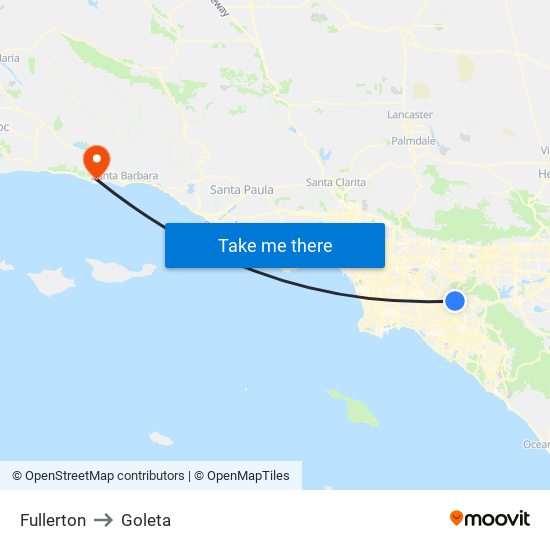 Fullerton to Goleta map