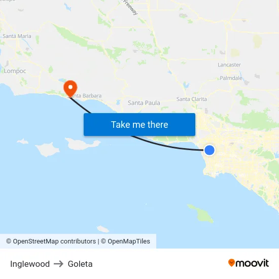 Inglewood to Goleta map