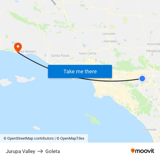 Jurupa Valley to Goleta map