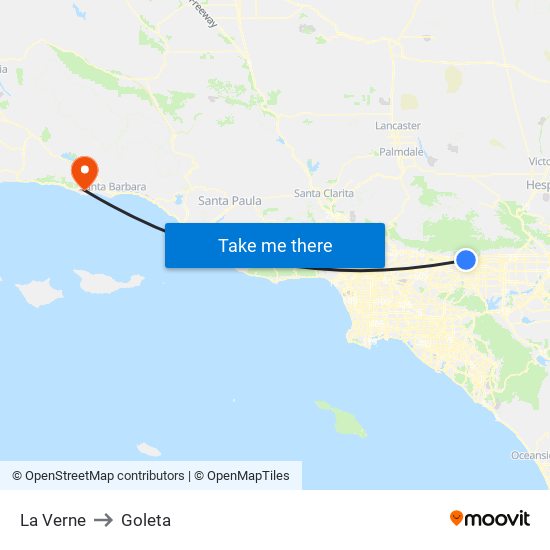 La Verne to Goleta map