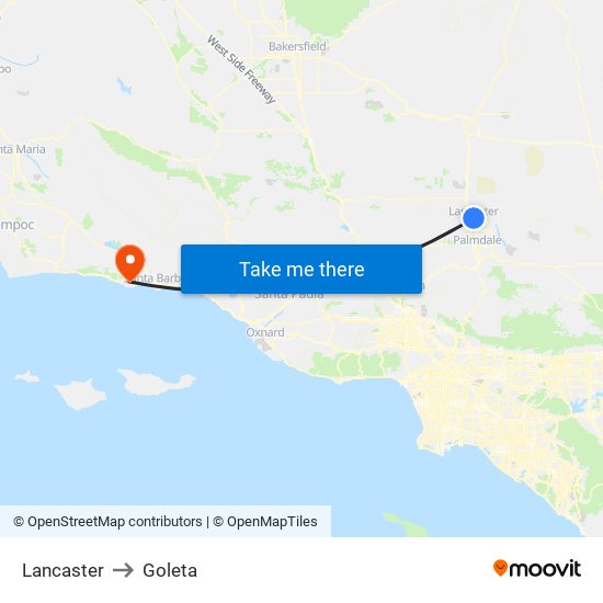 Lancaster to Goleta map