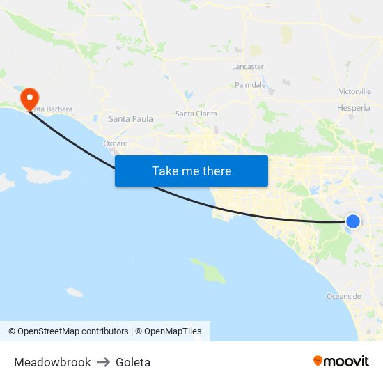 Meadowbrook to Goleta map