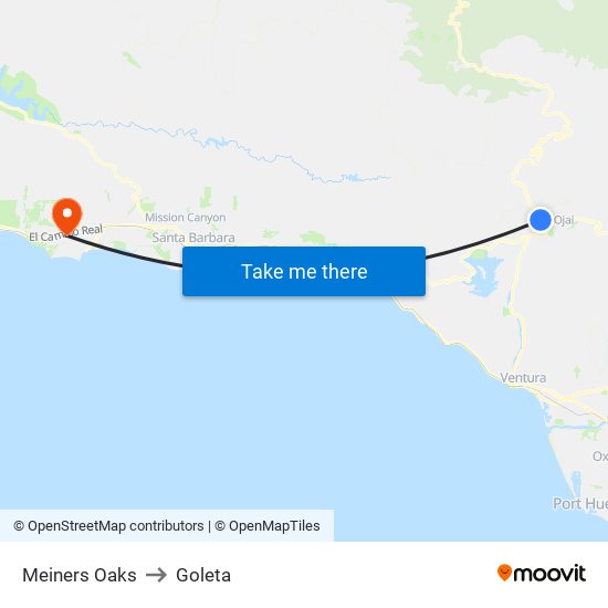 Meiners Oaks to Goleta map