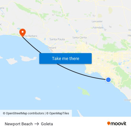 Newport Beach to Goleta map