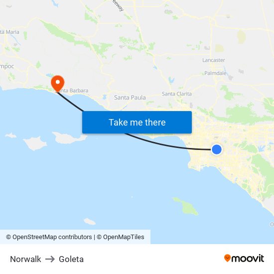 Norwalk to Goleta map