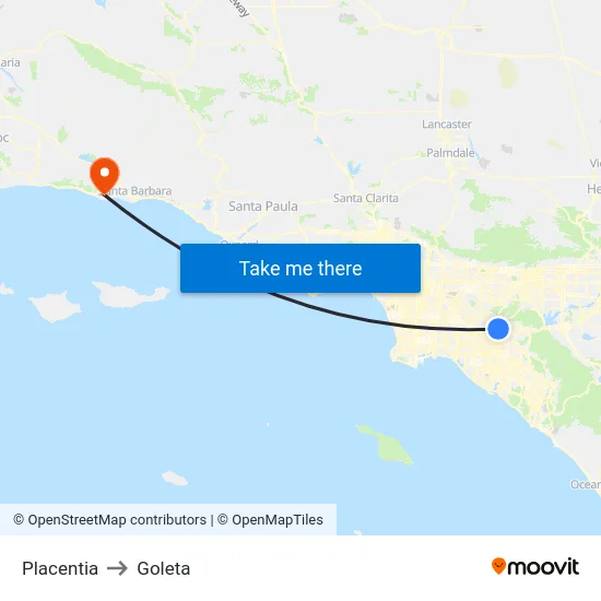 Placentia to Goleta map