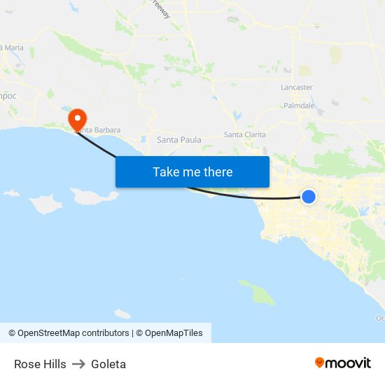 Rose Hills to Goleta map