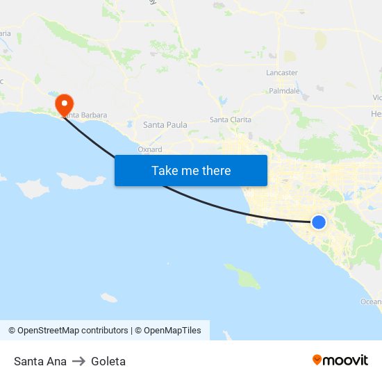 Santa Ana to Goleta map