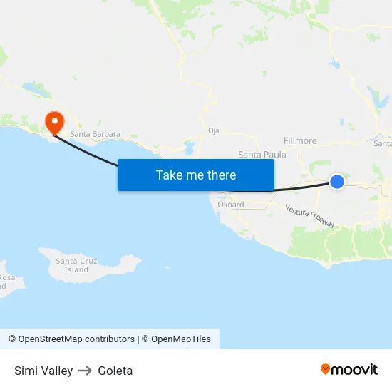 Simi Valley to Goleta map