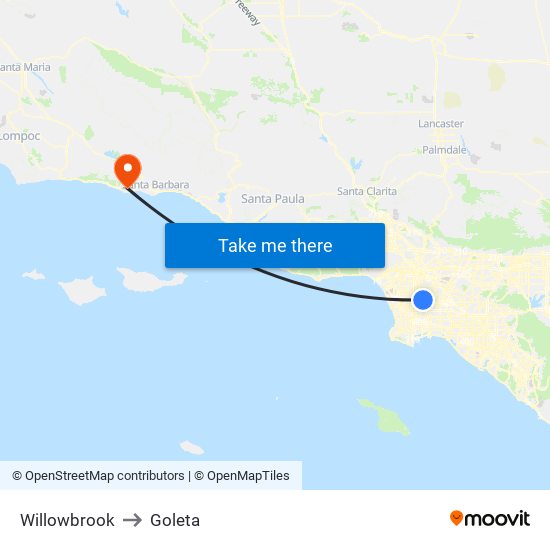 Willowbrook to Goleta map