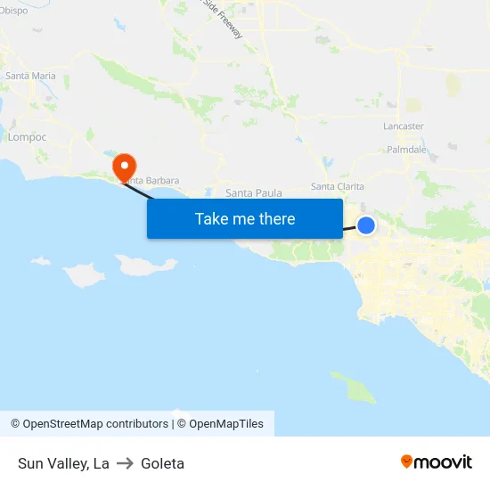 Sun Valley to Goleta map