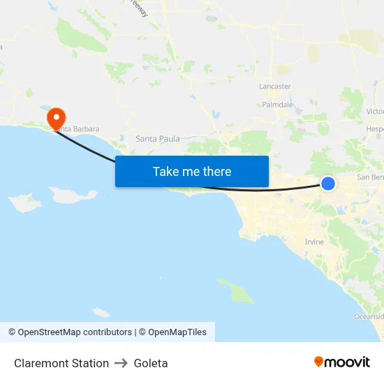 Claremont Station to Goleta map