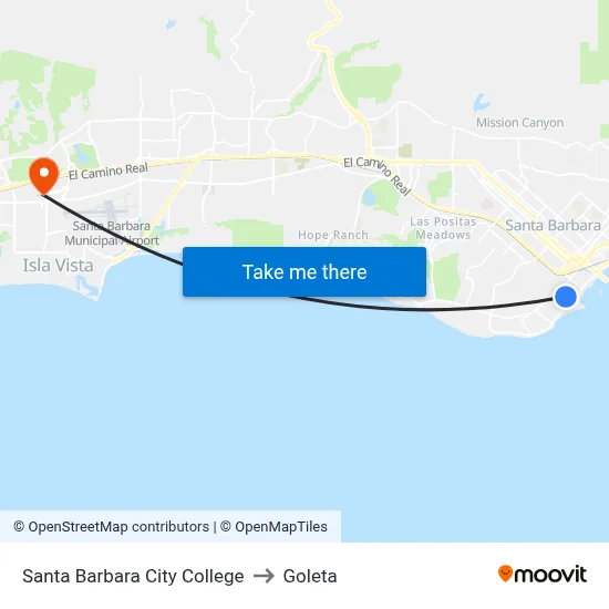 Santa Barbara City College to Goleta map