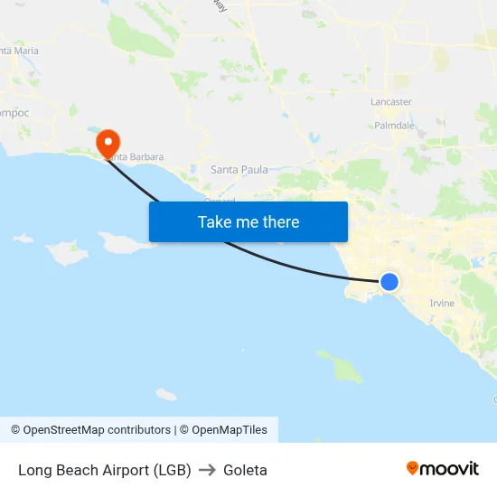 Long Beach Airport (LGB) to Goleta map