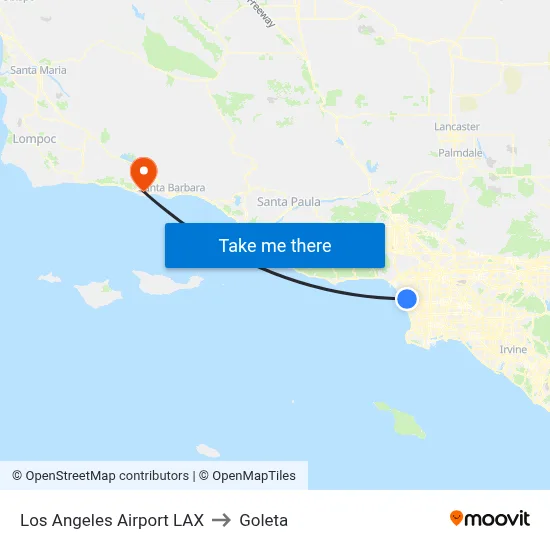 Los Angeles Airport LAX to Goleta map