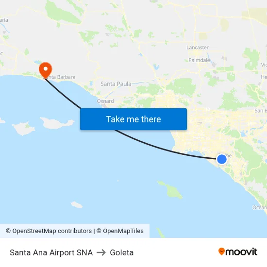 Santa Ana Airport SNA to Goleta map