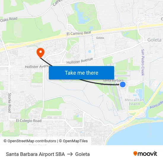 Santa Barbara Airport SBA to Goleta map