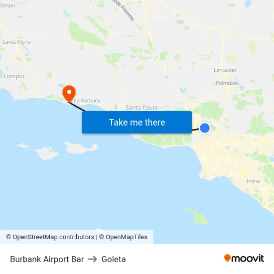 Burbank Airport Bar to Goleta map