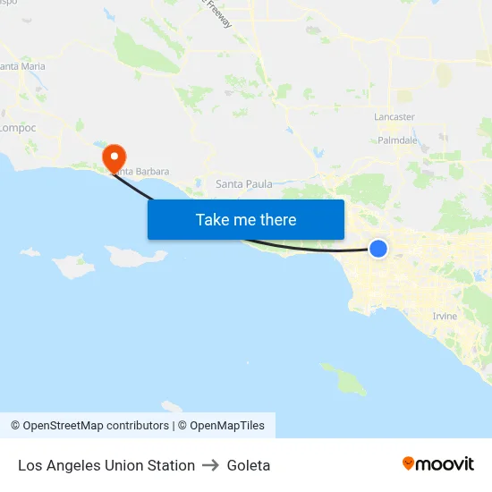 Los Angeles Union Station to Goleta map