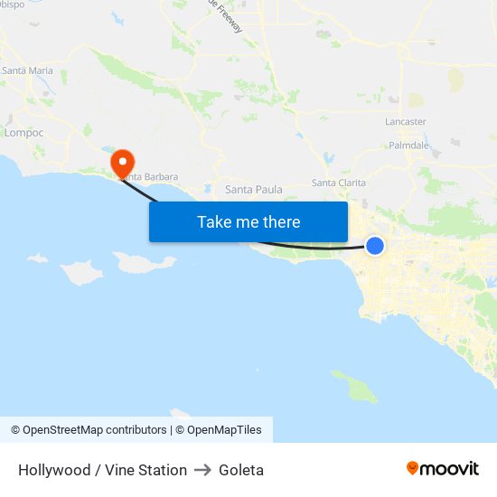 Hollywood / Vine Station to Goleta map