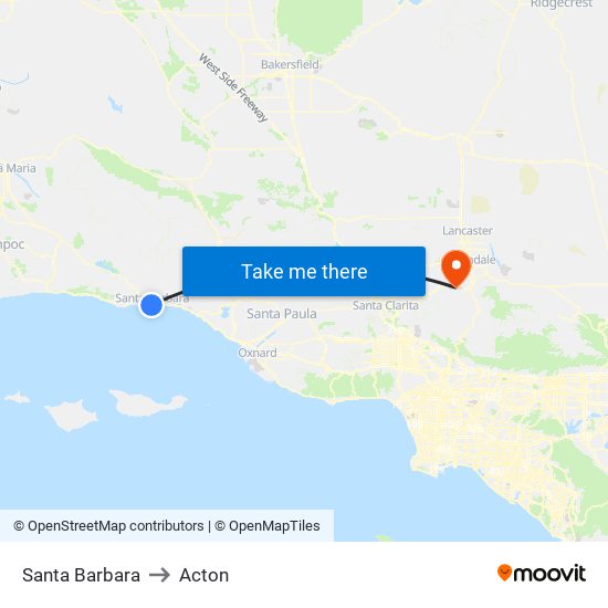 Santa Barbara to Acton map