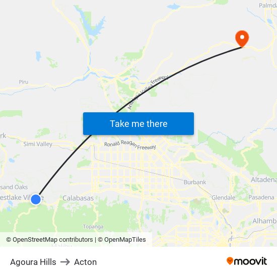 Agoura Hills to Acton map