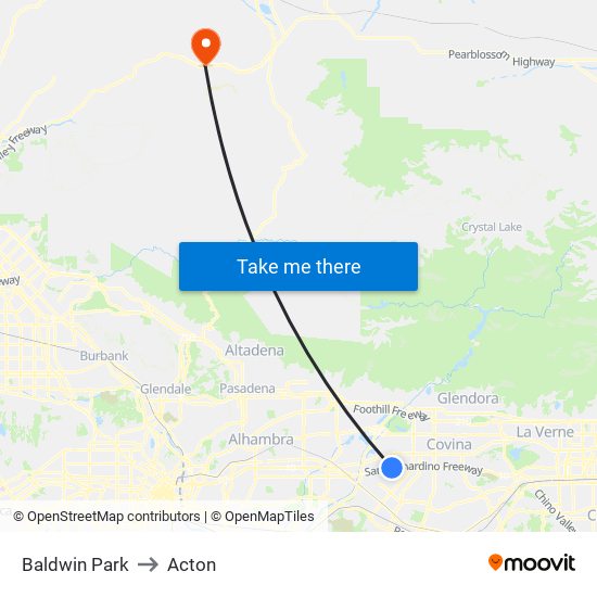 Baldwin Park to Acton map