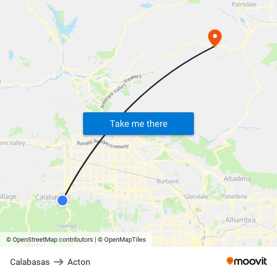 Calabasas to Acton map