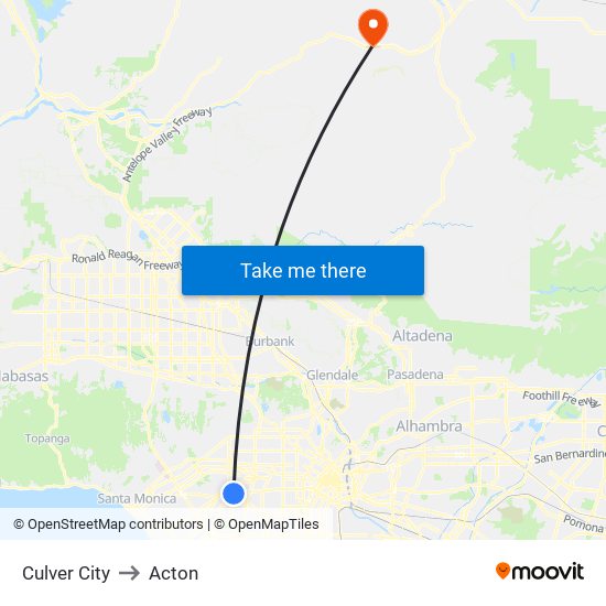 Culver City to Acton map