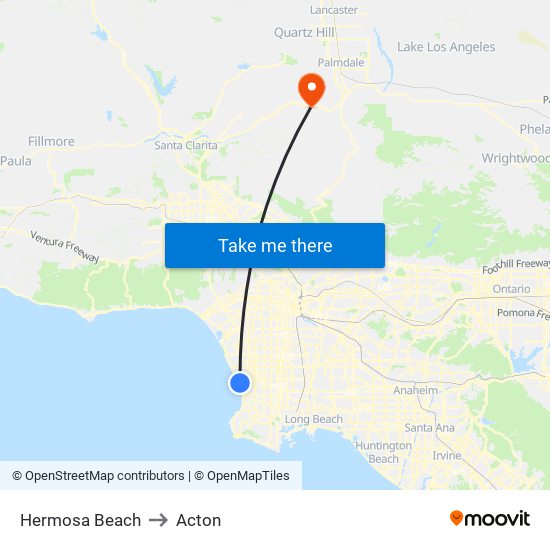 Hermosa Beach to Acton map