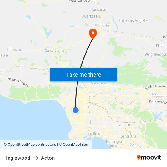 Inglewood to Acton map