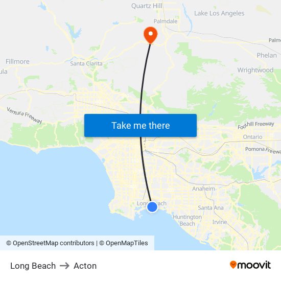 Long Beach to Acton map