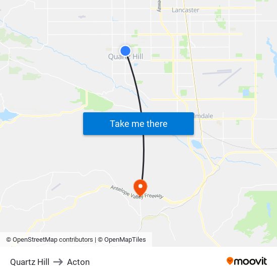 Quartz Hill to Acton map