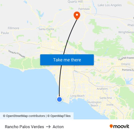 Rancho Palos Verdes to Acton map