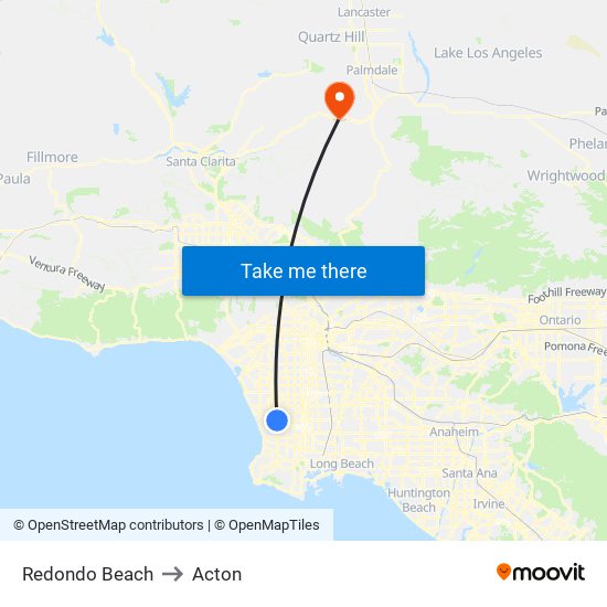 Redondo Beach to Acton map