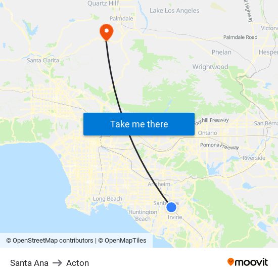 Santa Ana to Acton map