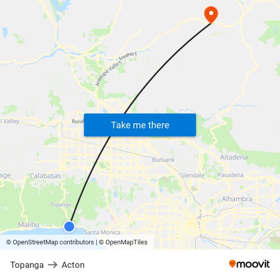 Topanga to Acton map