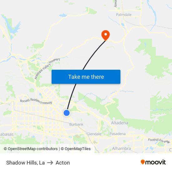 Shadow Hills, La to Acton map